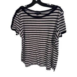Lauren Ralph Lauren Women's Size XXL Black & White Striped Top Button Shoulders